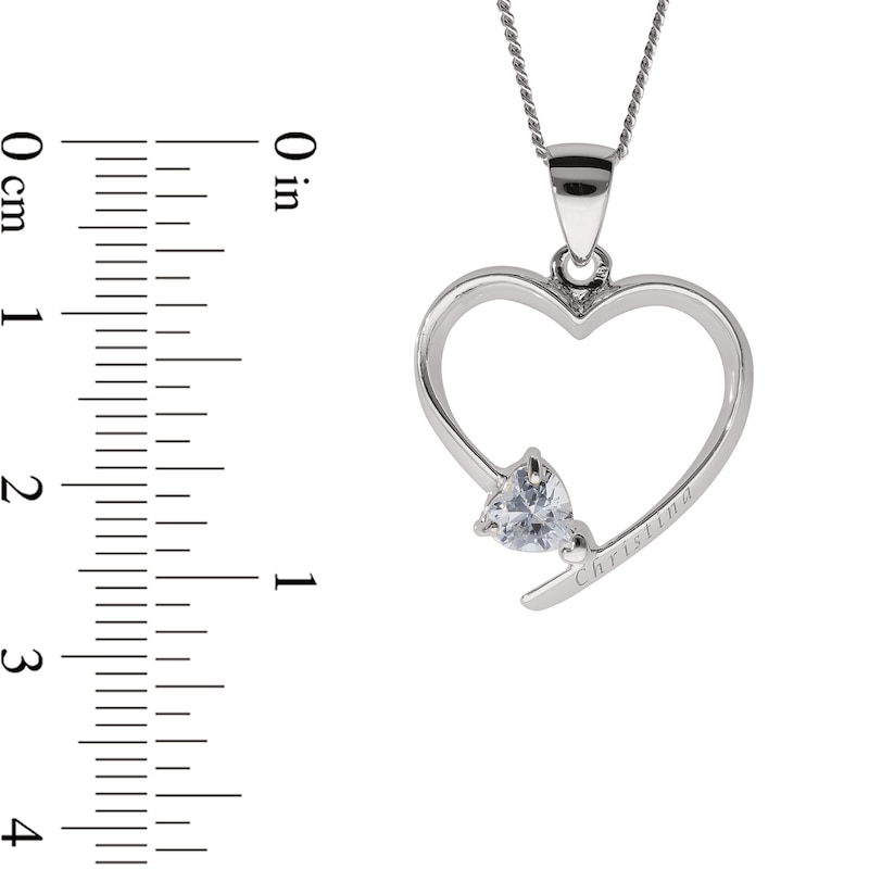 Main Image 5 of Sterling Silver Heart Birthstone Open Heart Engravable Pendant Necklace