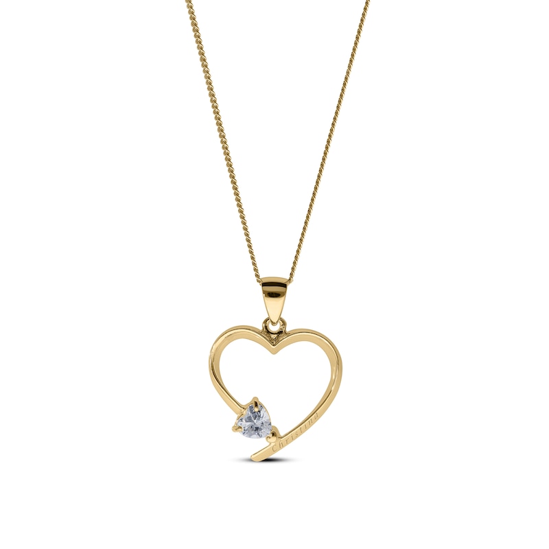 Main Image 2 of 14K Gold Plated Heart Birthstone Open Heart Engravable Pendant Necklace