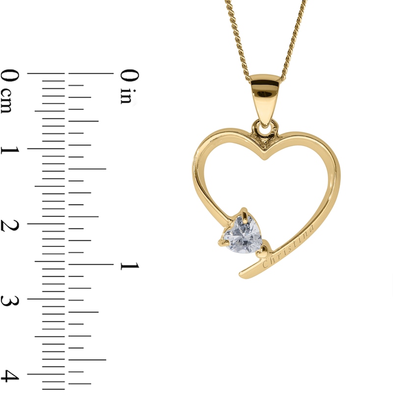 Main Image 4 of 14K Gold Plated Heart Birthstone Open Heart Engravable Pendant Necklace