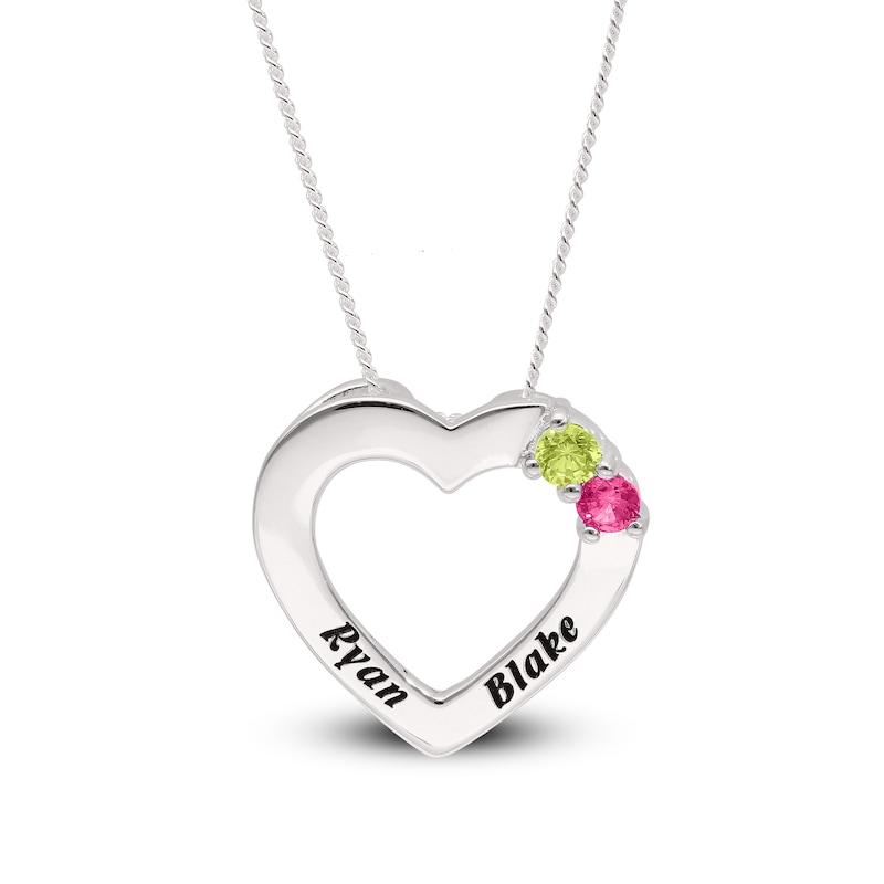 Main Image 2 of Sterling Silver Two Birthstone Two Name Heart Pendant Necklace