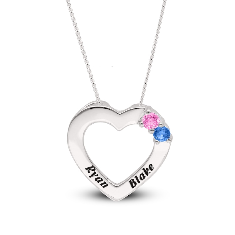 Main Image 3 of Sterling Silver Two Birthstone Two Name Heart Pendant Necklace