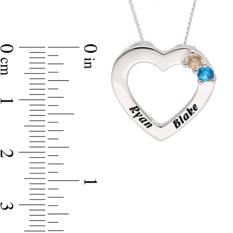 Main Image 5 of Sterling Silver Two Birthstone Two Name Heart Pendant Necklace