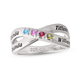 Sterling Silver Birthstone Four Name Crossover Ring