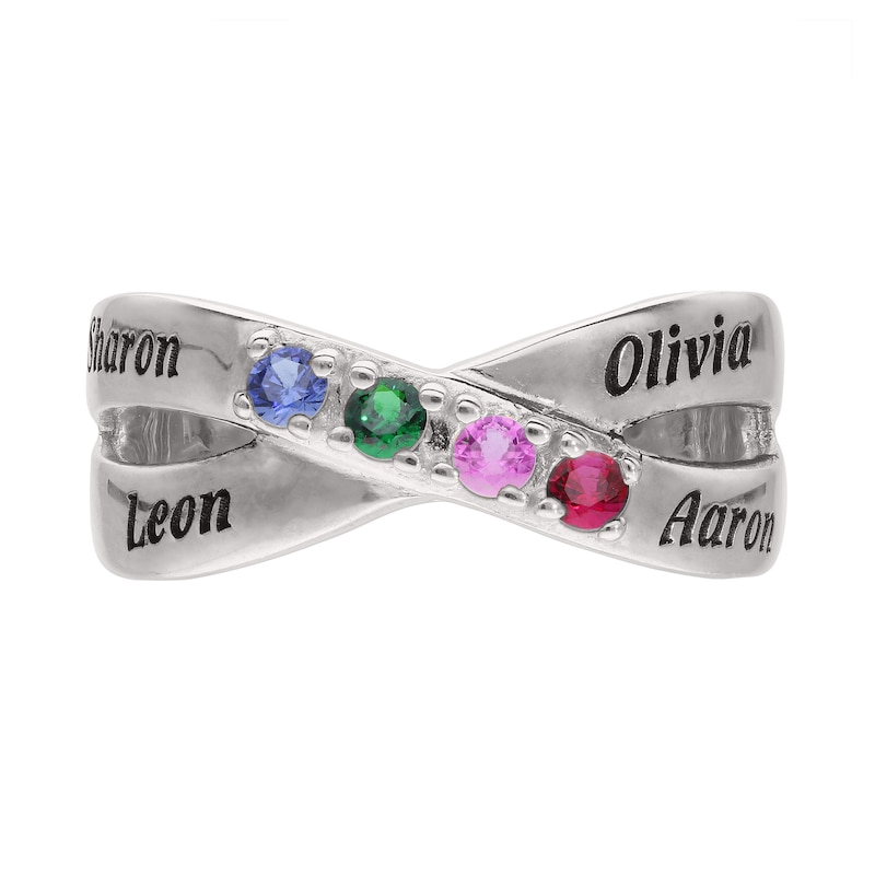 Main Image 2 of Sterling Silver Birthstone Four Name Crossover Ring