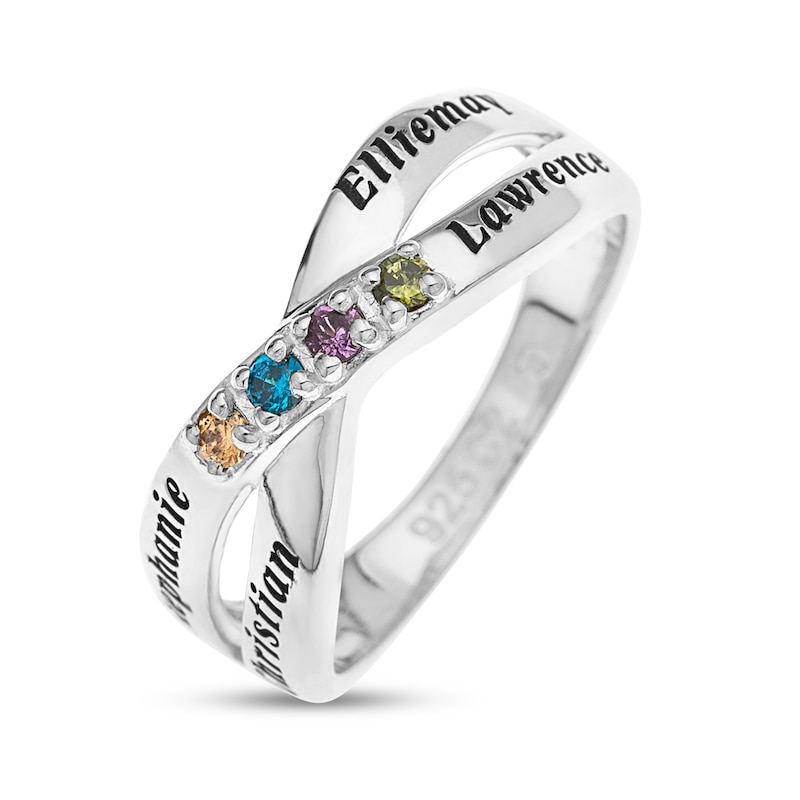 Main Image 3 of Sterling Silver Birthstone Four Name Crossover Ring