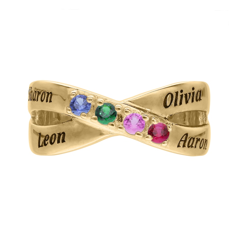 Main Image 2 of 14K Gold Plated Birthstone Four Name Crossover Ring