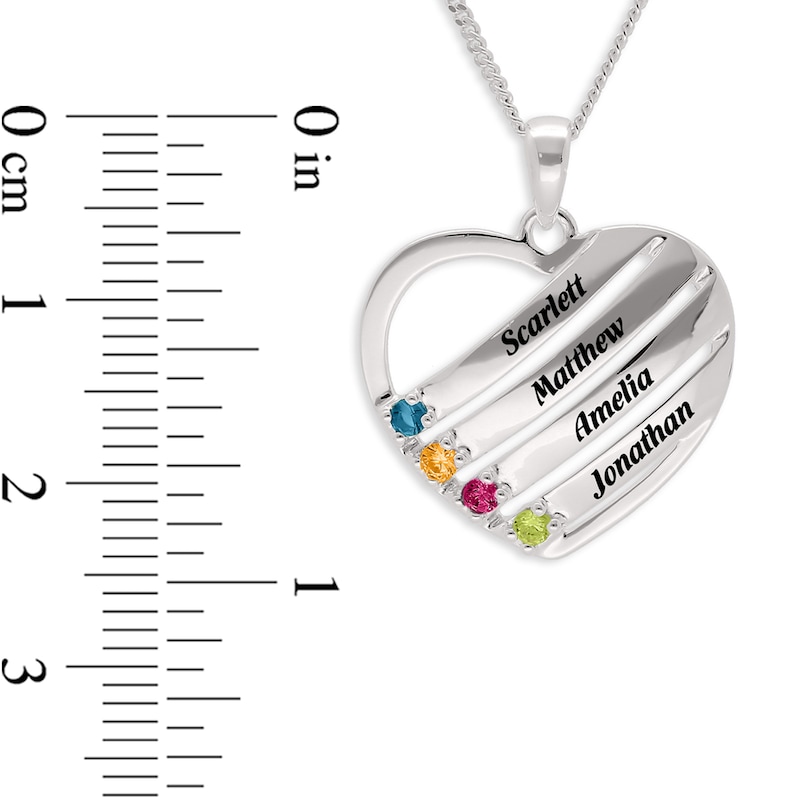 Main Image 4 of Sterling Silver Birthstone Four Name Heart Pendant Necklace