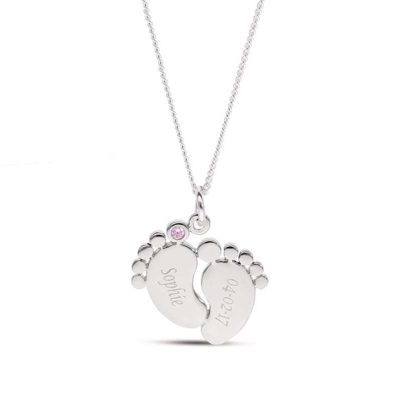 Main Image 2 of Sterling Silver Birthstone Baby Feet Engravable Pendant Necklace