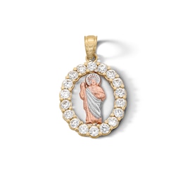 10K Solid Gold CZ Saint Jude Tri-Tone Necklace Charm