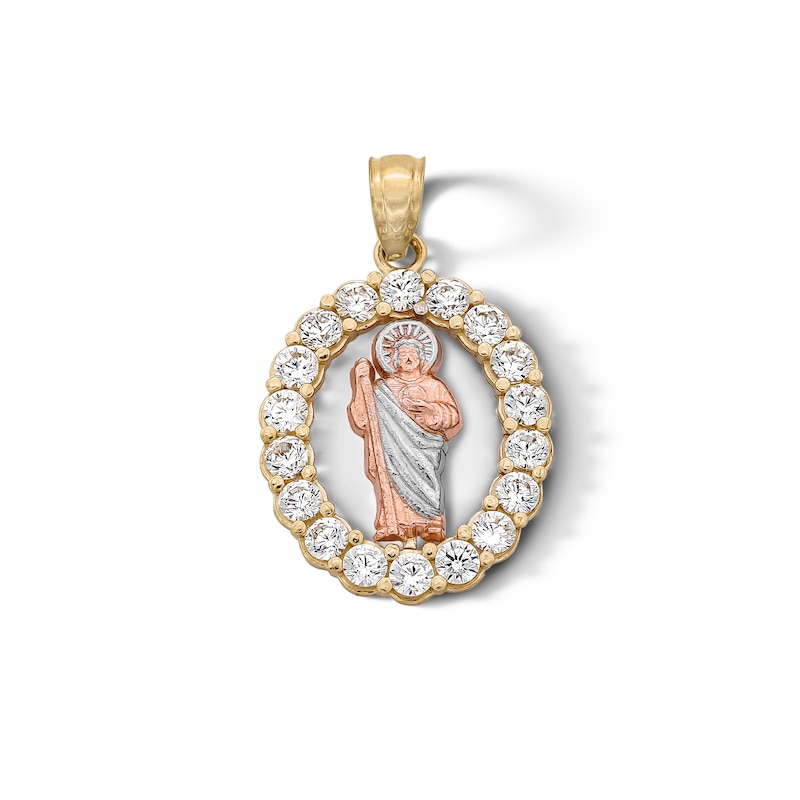 Main Image 1 of 10K Solid Gold CZ Saint Jude Tri-Tone Necklace Charm