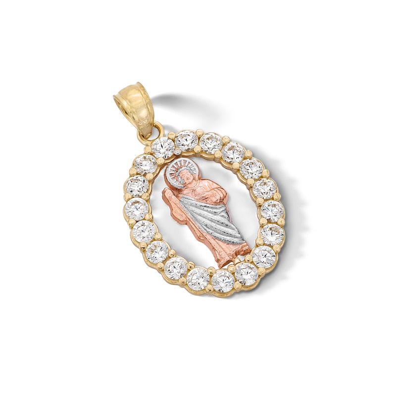 Main Image 3 of 10K Solid Gold CZ Saint Jude Tri-Tone Necklace Charm