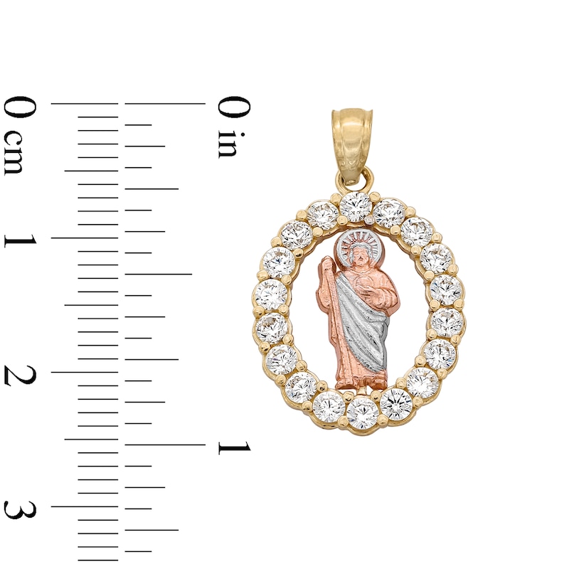 Main Image 4 of 10K Solid Gold CZ Saint Jude Tri-Tone Necklace Charm