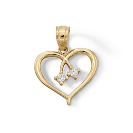 ​​​​​​​​​​​​​​10K Solid Gold CZ Open Heart Necklace Charm