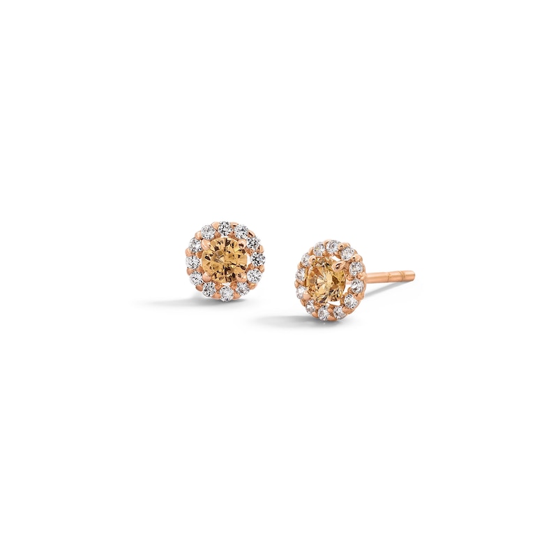 14K Rose Gold CZ Champagne Halo Studs