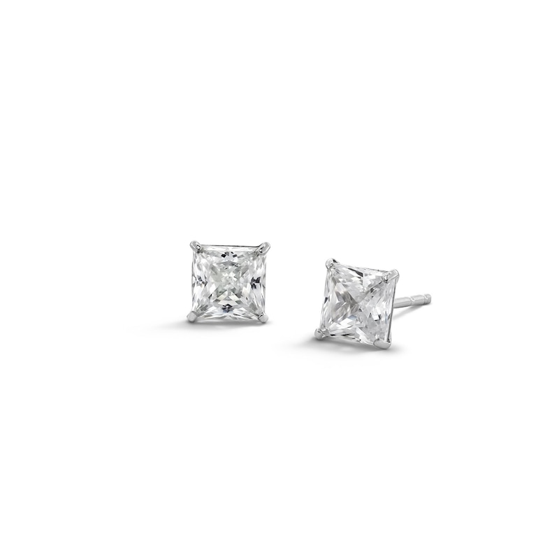 10K White Gold CZ Square Basket Studs