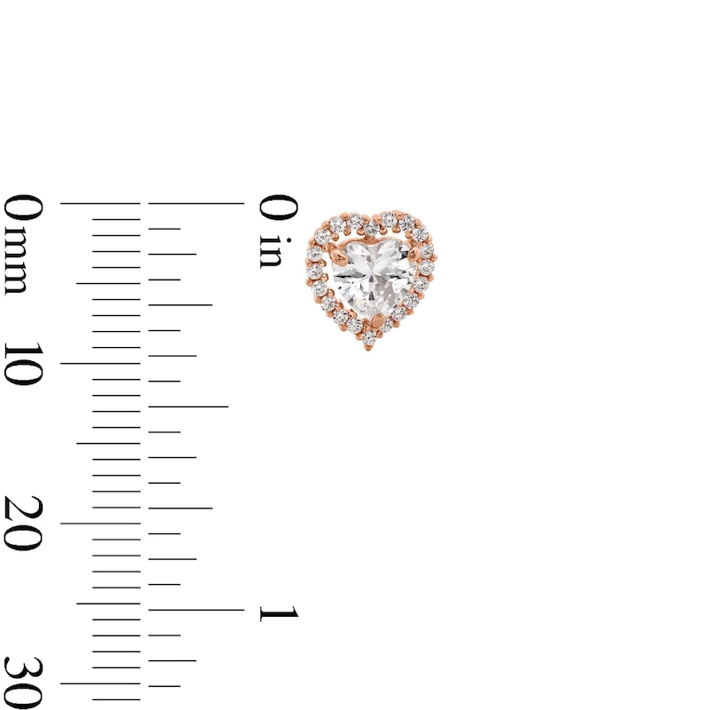 10K Rose Gold CZ Heart Halo Studs