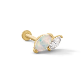 14K Hollow Gold CZ and Simulated Opal Marquise Stud - 18G 5/16&quot;