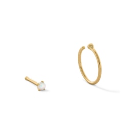 14K Gold Simulated Opal Stud and Hoop Set - 20G 5/16&quot;