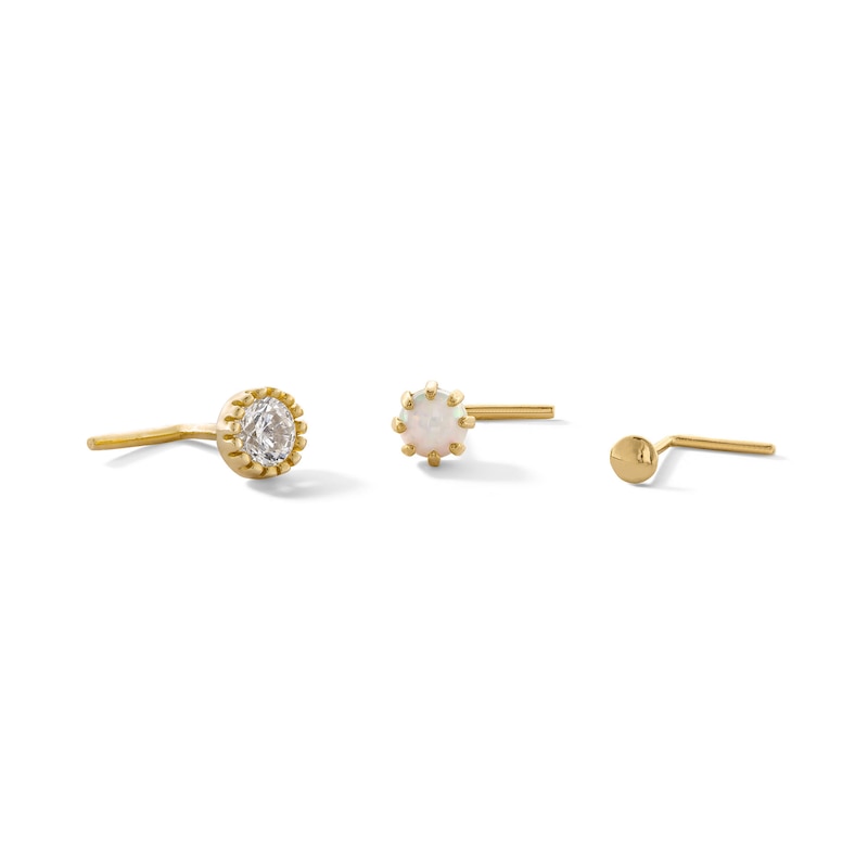 Main Image 1 of 14K Gold CZ and Simulated Opal Stud Set - 22G