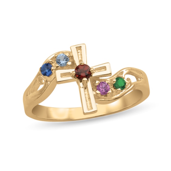 Family Cross and Stones Personalized Ring