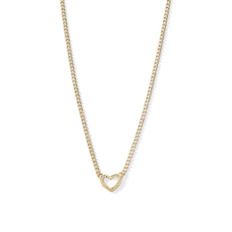 10K Hollow Gold Pavé Heart Curb Chain - 18&quot; + 1&quot;