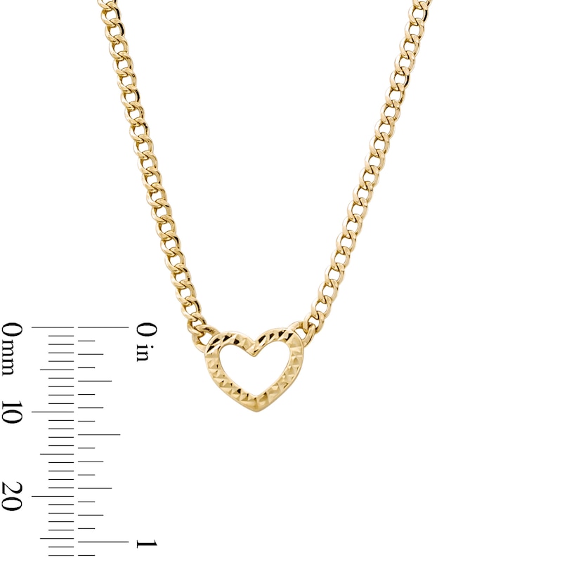 Main Image 3 of 10K Hollow Gold Pavé Heart Curb Chain - 18&quot; + 1&quot;