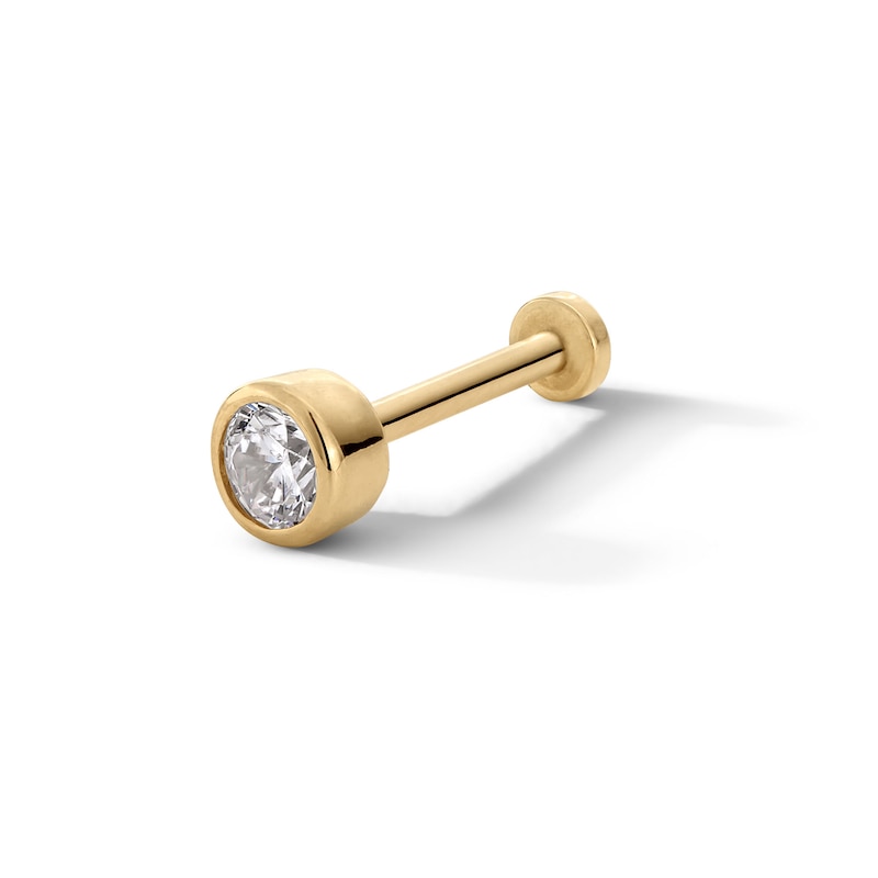 Main Image 1 of 14K Hollow Gold CZ 3mm Bezel Ball Stud - 18G 5/16&quot;