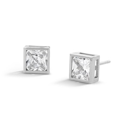 Sterling Silver CZ Square Bezel Solitaire Studs