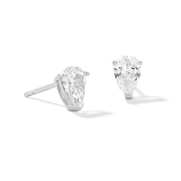 Sterling Silver CZ Pear Solitaire Studs