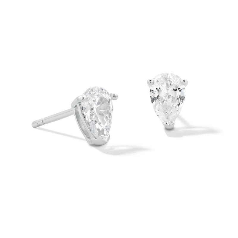 Main Image 1 of Sterling Silver CZ Pear Solitaire Studs