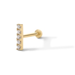 14K Hollow Gold CZ Bar Stud - 18G 5/16&quot;