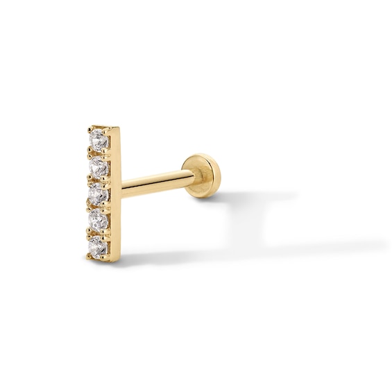 14K Hollow Gold CZ Bar Stud - 18G 5/16"