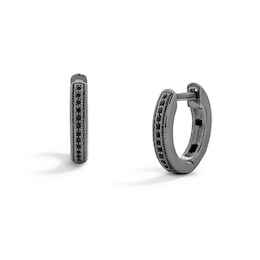 ​​​​​​​Sterling Silver Black CZ Huggie Hoops