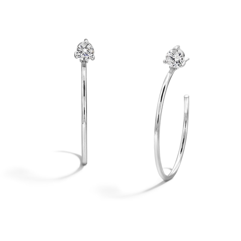 Main Image 1 of Sterling Silver CZ Round Solitaire Hoops