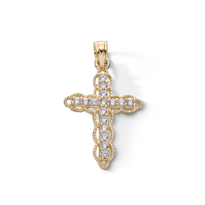 Main Image 1 of 10K Solid Gold CZ Cross Necklace Charm