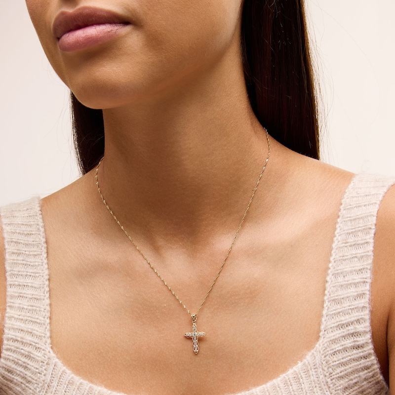 Main Image 2 of 10K Solid Gold CZ Cross Necklace Charm