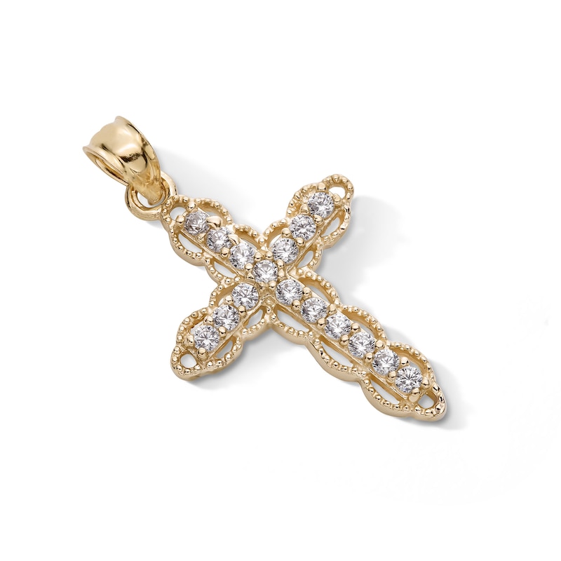 Main Image 3 of 10K Solid Gold CZ Cross Necklace Charm