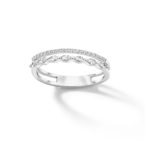 Sterling Silver CZ Marquise and Round Double Row Ring Band