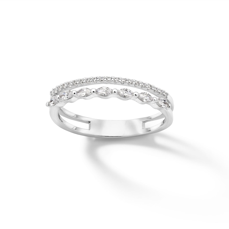 Main Image 1 of Sterling Silver CZ Marquise and Round Double Row Ring Band