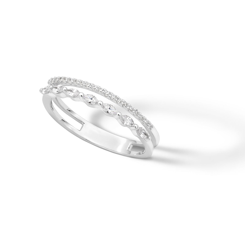 Main Image 3 of Sterling Silver CZ Marquise and Round Double Row Ring Band