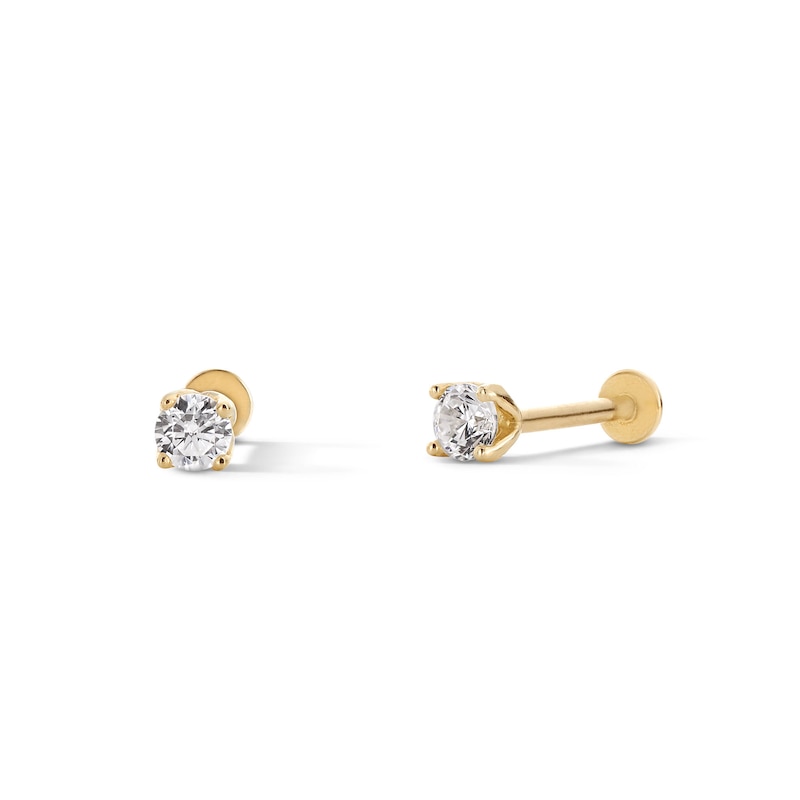 Main Image 1 of 10K Solid Gold CZ Round Flat Back Studs