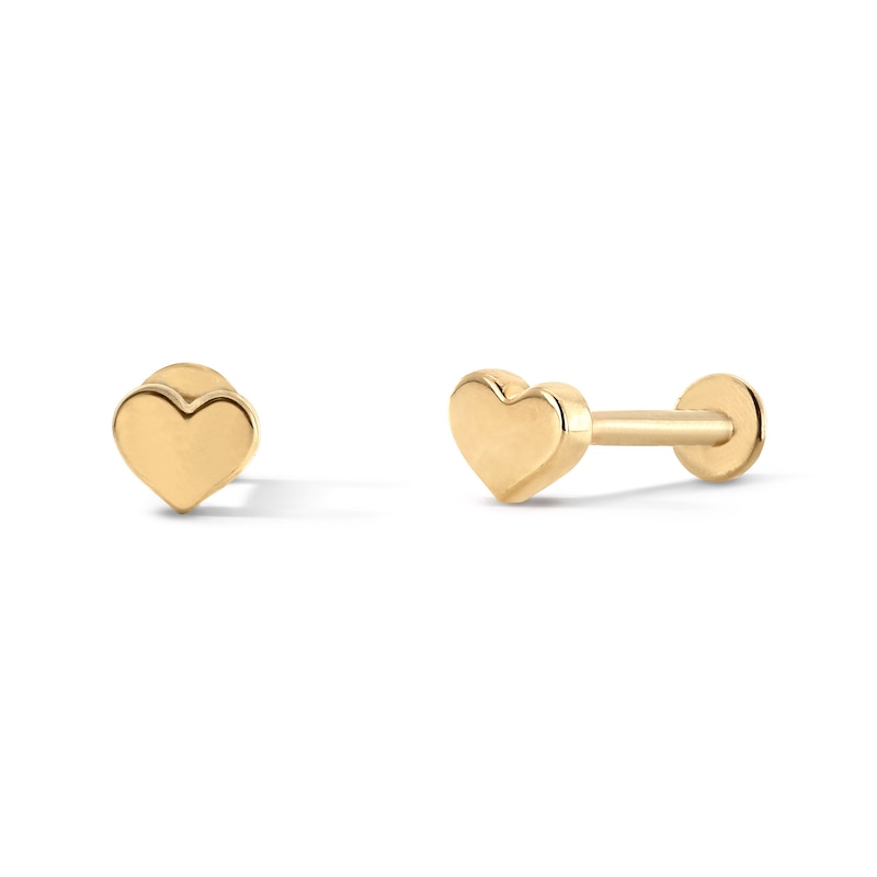 Main Image 1 of 10K Solid Gold Heart Flat Back Studs