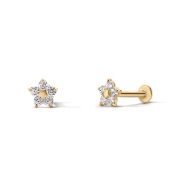 10K Solid Gold CZ Flower Flat Back Studs