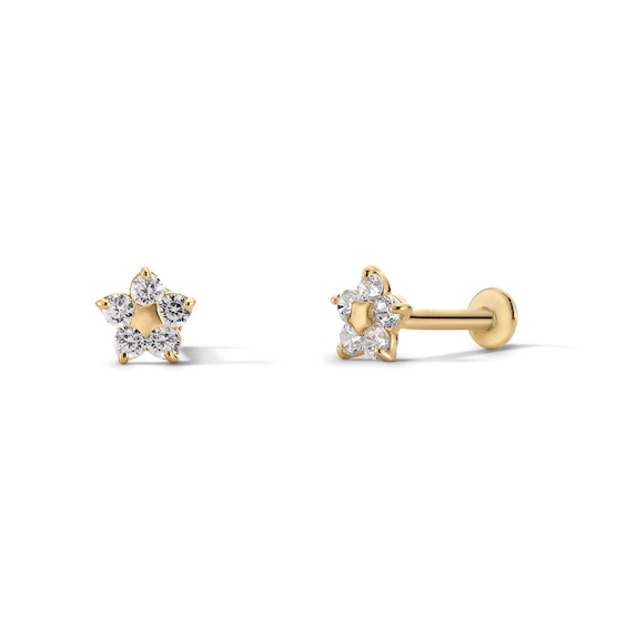 10K Solid Gold CZ Flower Flat Back Studs