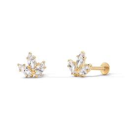 10K Solid Gold CZ Marquise Cluster Flat Back Studs