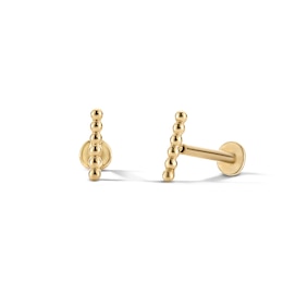 10K Solid Gold Beaded Bar Flat Back Studs