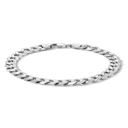 Sterling Silver Diamond-Cut Flat Curb Chain Bracelet Made in Italy - 8.5&quot;