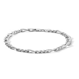 Sterling Silver Hammered Figaro Chain Bracelet Made in Italy - 8.5&quot;