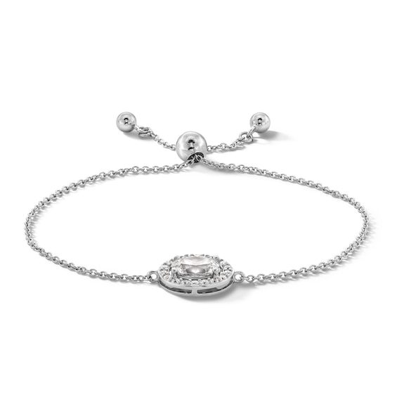 Sterling Silver CZ Halo Oval Bolo Bracelet