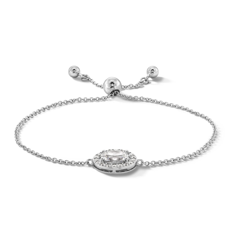 Main Image 1 of Sterling Silver CZ Halo Oval Bolo Bracelet